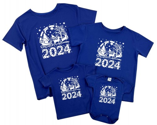 2024 Санта Клаус с оленями - комплект новогодних футболок family look купить в интернет магазине