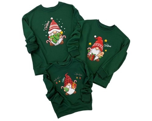Merry Christmas гномы - комплект новогодних свитшотов family look для всей семьи купить в интернет магазине