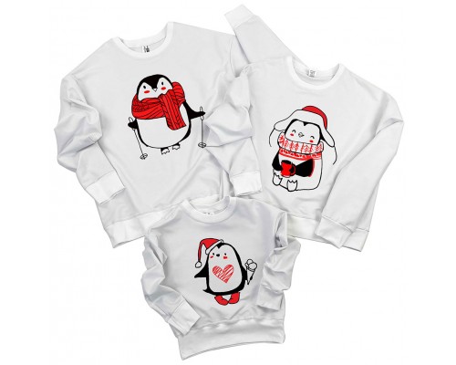 Пингвины - комплект новогодних семейных свитшотов купить в интернет магазине