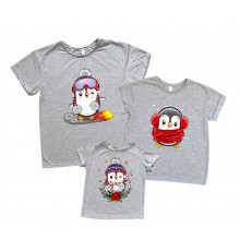 Семья пингвинов - новогодний комплект семейных футболок