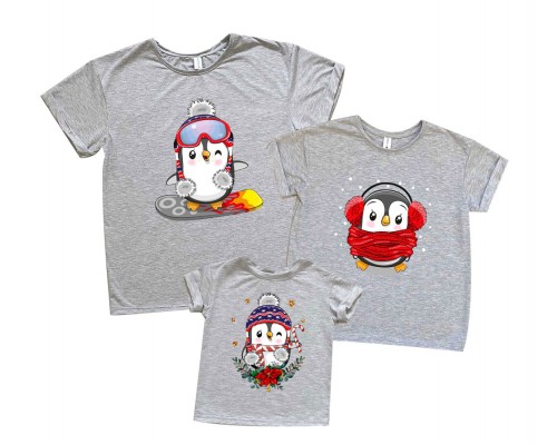 Семья пингвинов - новогодний комплект семейных футболок купить в интернет магазине