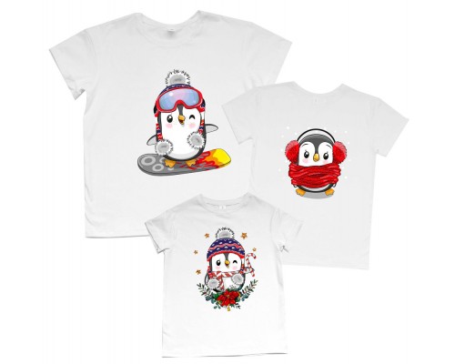Сімя пінгвінів - новорічний комплект сімейних футболок купити в інтернет магазині