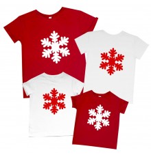 Снежинки - комплект новогодних футболок family look