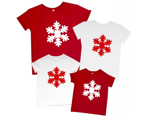Снежинки - комплект новогодних футболок family look купить в интернет магазине