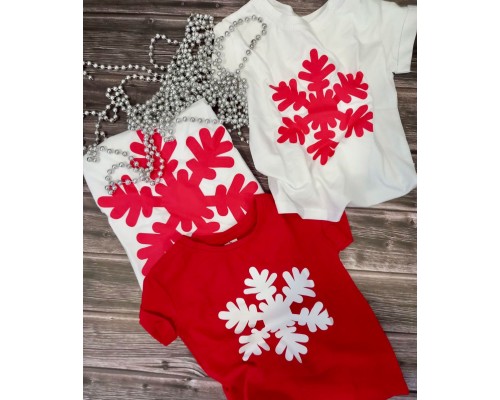 Сніжинки - комплект новорічних футболок family look купити в інтернет магазині