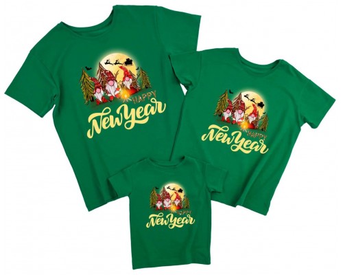 Happy New Year гномики - комплект новогодних футболок для всей семьи купить в интернет магазине