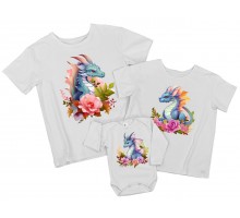 Дракони у квітах - комплект новорічних футболок для всієї сім'ї
