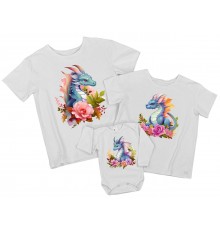 Дракони у квітах - комплект новорічних футболок для всієї сім'ї