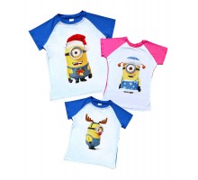 Міньйони новорічні з рогами - комплект 2-х кольорових футболок для всієї родини на Новий рік