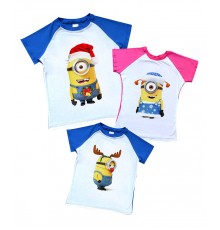 Міньйони новорічні з рогами - комплект 2-х кольорових футболок для всієї родини на Новий рік