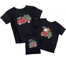 2024 машина с елками - комплект новогодних футболок для всей семьи