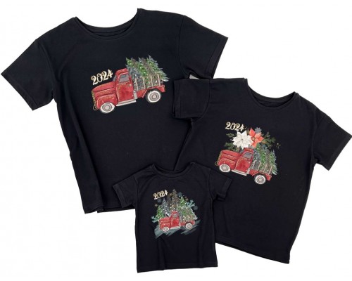 2024 машина з ялинками - комплект новорічних футболок для всієї родини купити в інтернет магазині