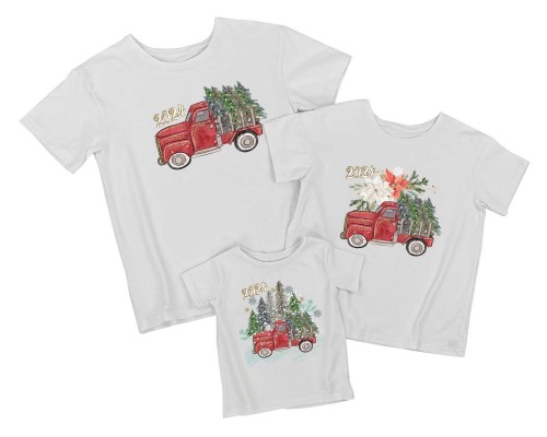 2024 машина с елками - комплект новогодних футболок для всей семьи купить в интернет магазине