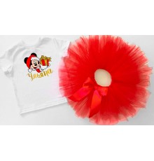 Мінні Маус з подарунком - футболка дитяча для дівчинки на Новий рік + спідниця пачка фатинова