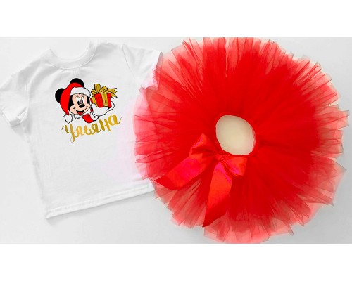 Мінні Маус з подарунком - футболка дитяча для дівчинки на Новий рік + спідниця пачка фатинова купити в інтернет магазині