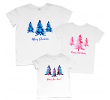 Merry Christmas ялинки акварель - новорічний комплект футболок для всієї родини