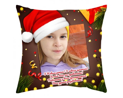 Фото в колпаке - новогодняя подушка декоративная с фото под заказ купить в интернет магазине
