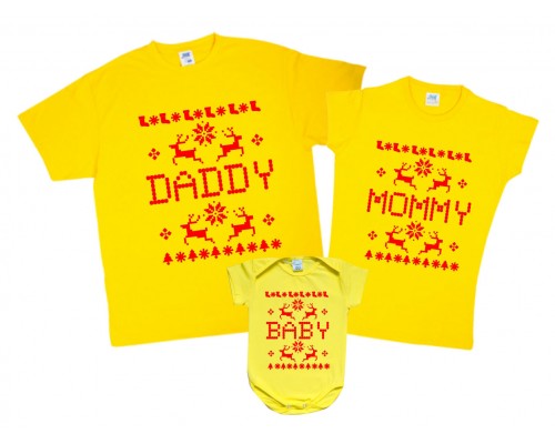 Комплект новорічних футболок family look Daddy, Mommy, Baby купити в інтернет магазині