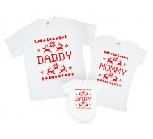 Комплект новогодних футболок family look "Daddy, Mommy, Baby"