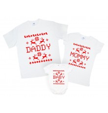 Комплект новорічних футболок family look "Daddy, Mommy, Baby"