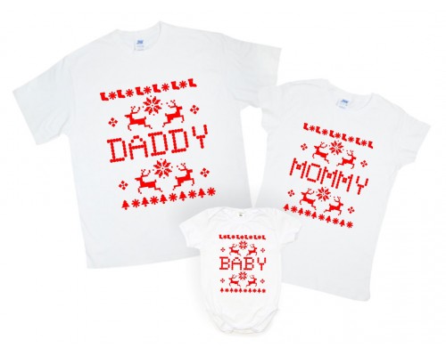 Комплект новорічних футболок family look Daddy, Mommy, Baby купити в інтернет магазині