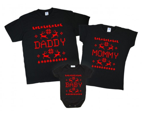 Комплект новогодних футболок family look Daddy, Mommy, Baby купить в интернет магазине