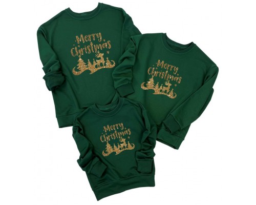 Merry Christmas глиттер - комплект новогодних свитшотов для всей семьи купить в интернет магазине