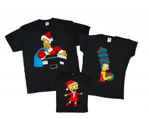Симпсоны новогодние Гомер, Мардж, Барт и Лиса - комплект футболок на новый год для всей семьи купить в интернет магазине