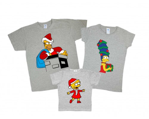 Симпсоны новогодние Гомер, Мардж, Барт и Лиса - комплект футболок на новый год для всей семьи купить в интернет магазине