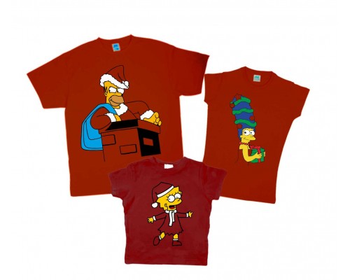 Симпсони новорічні Гомер, Мардж, Барт та Ліса - комплект футболок на новий рік для всієї родини купити в інтернет магазині