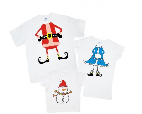 Дід Мороз, снігуронька та сніговик - новорічний комплект футболок для всієї родини купити в інтернет магазині