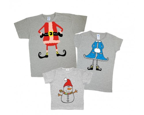 Дід Мороз, снігуронька та сніговик - новорічний комплект футболок для всієї родини купити в інтернет магазині