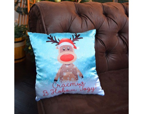 Щастя у Новому Році! - новорічна подушка декоративна з написом на замовлення купити в інтернет магазині