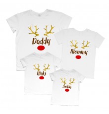 Рождество золотые рога - новогодние футболки для всей семьи