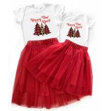 Happy New Year - новогодний комплект для мамы и дочки футболка + юбка фатиновая балерина