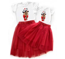 Mama mouse, Baby mouse - комплект для мами та доньки футболка + спідниця фатинова балерина