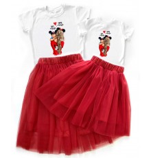 Mama mouse, Baby mouse - комплект для мами та доньки футболка + спідниця фатинова балерина