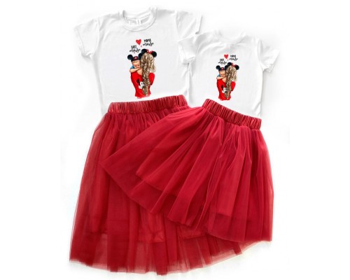 Mama mouse, Baby mouse - комплект для мами та доньки футболка + спідниця фатинова балерина купити в інтернет магазині