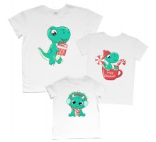 Динозавры - новогодний комплект семейных футболок