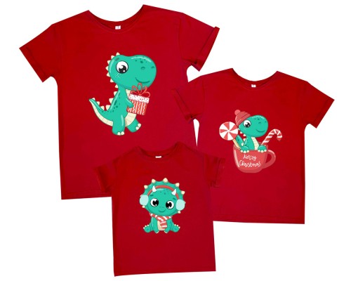 Динозавры - новогодний комплект семейных футболок купить в интернет магазине
