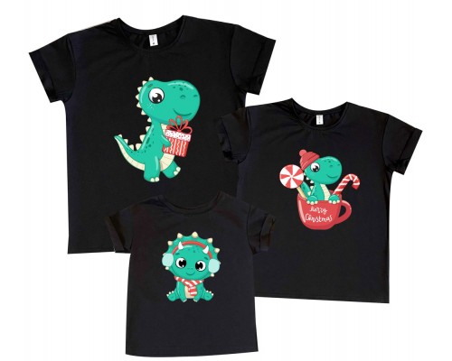 Динозавры - новогодний комплект семейных футболок купить в интернет магазине