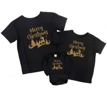 Merry Christmas глиттер - комплект новогодних футболок для всей семьи