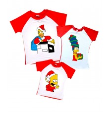 Симпсони новорічні Гомер, Мардж, Барт та Ліса - комплект 2-х кольорових новорічних футболок
