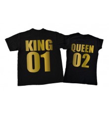 King, Queen - парные футболки для двоих золотой принт с номером