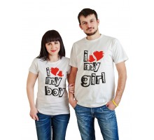I love my boy, I love my girl - парные футболки для двоих влюбленных