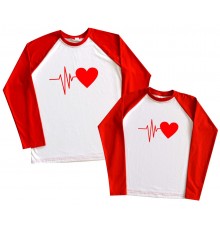 Сердце кардиограмма - парные регланы для двоих влюбленных