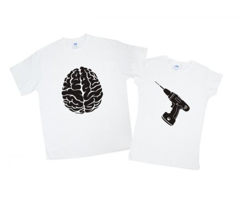 Мозок та дрель - парні футболки для чоловіка та дружини купити в інтернет магазині