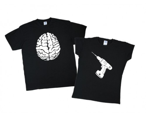 Мозок та дрель - парні футболки для чоловіка та дружини купити в інтернет магазині