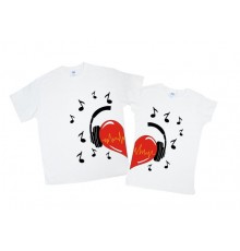 Сердце в наушниках - парные футболки для влюбленных