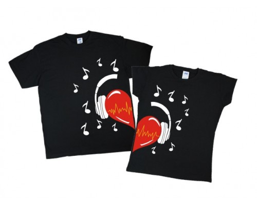 Сердце в наушниках - парные футболки для влюбленных купить в интернет магазине
